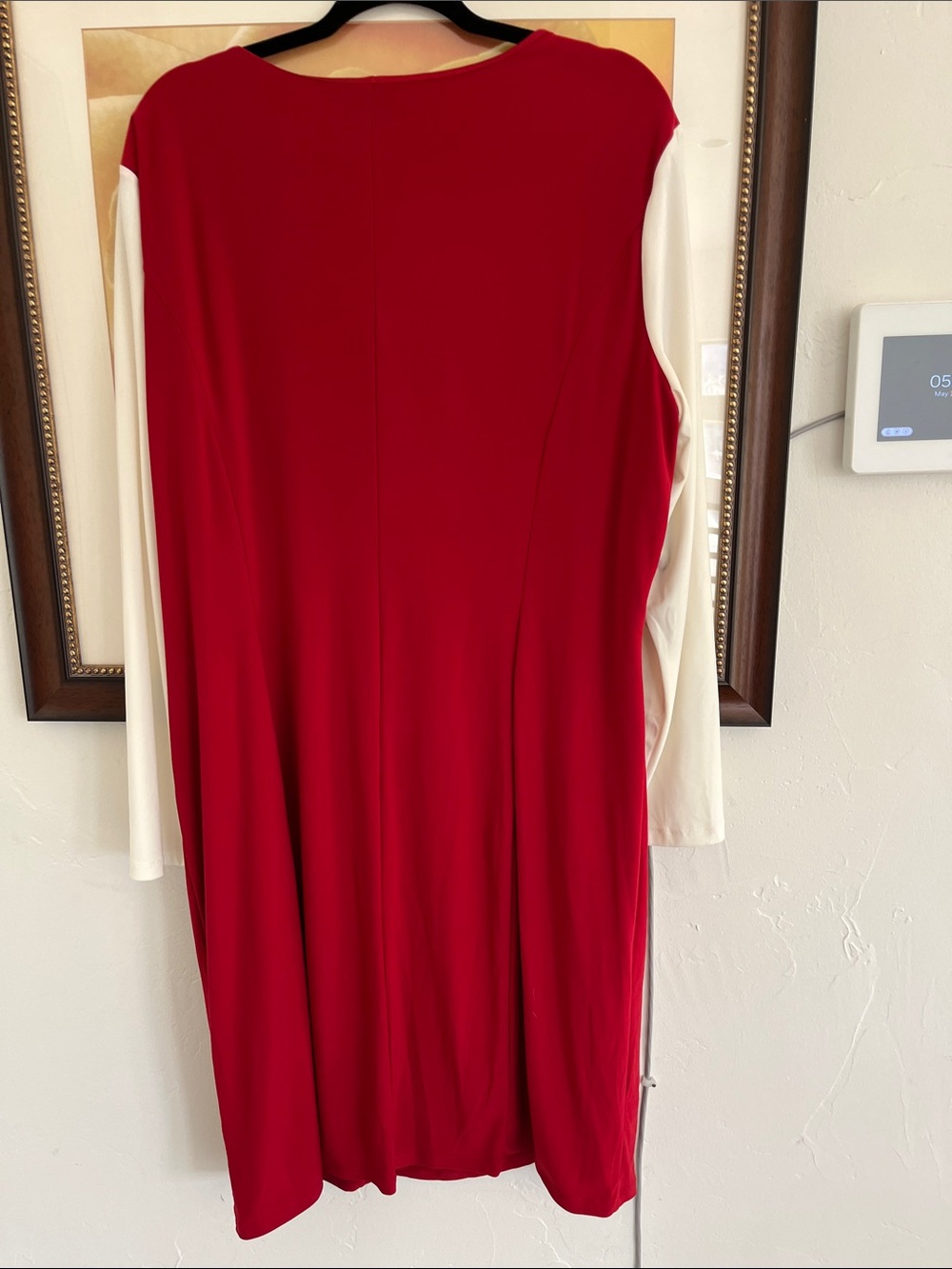 Kasper Red and White Long-Sleeve Twist-Neck Sheath Dress - Picture 4 of 5